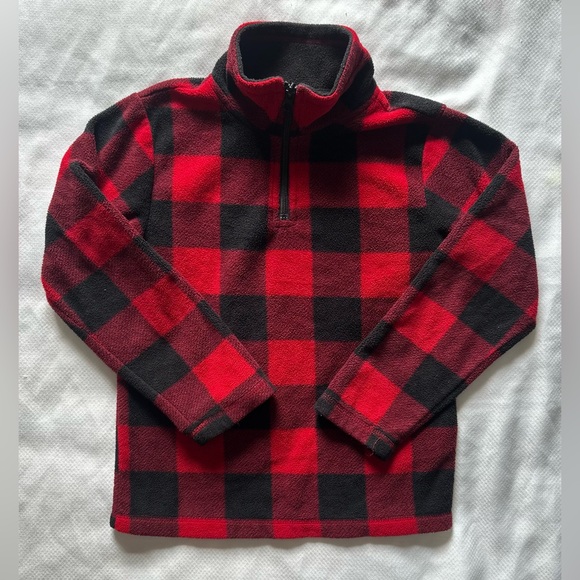 Thick warm fleece pullover sweater red/black plaid - Picture 1 of 7